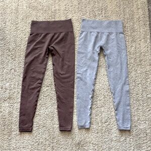 Leggings Set XS Brown & Gray Stretchy & Sculpting